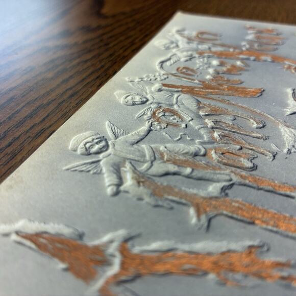 Antique Happy New Year Holiday Postcard Embossed Early 1900s Angels Embossed - Picture 2 of 5